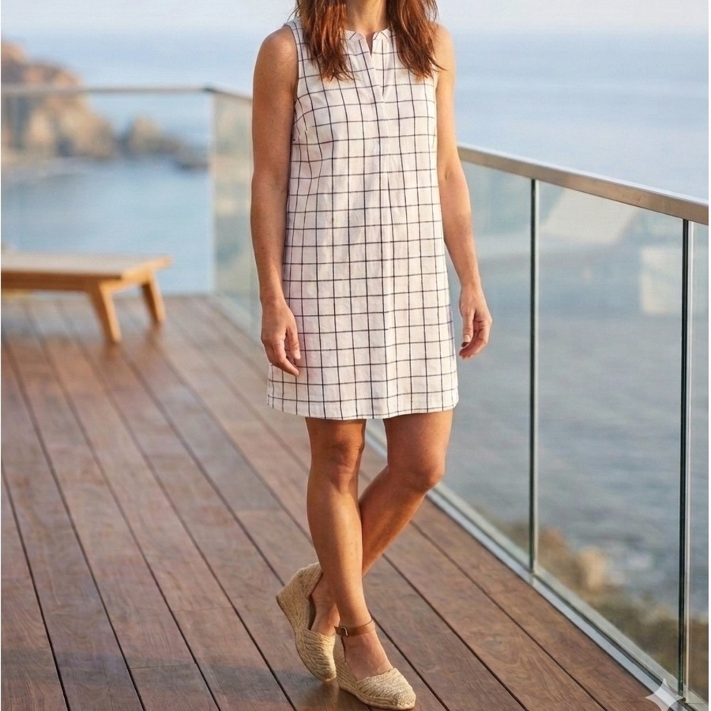 Madewell Shift Dress White Black Check Sleeveless Cotton Pockets Lined - XS